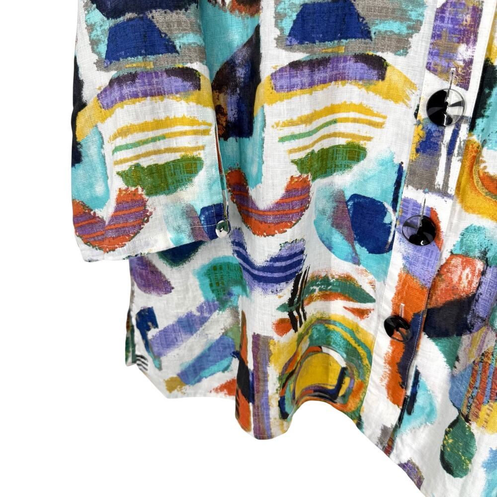 Ali Miles Plus Size 1X LINEN BLEND Abstract Blouse Shirt Top Wearable Art Artsy - Picture 8 of 10